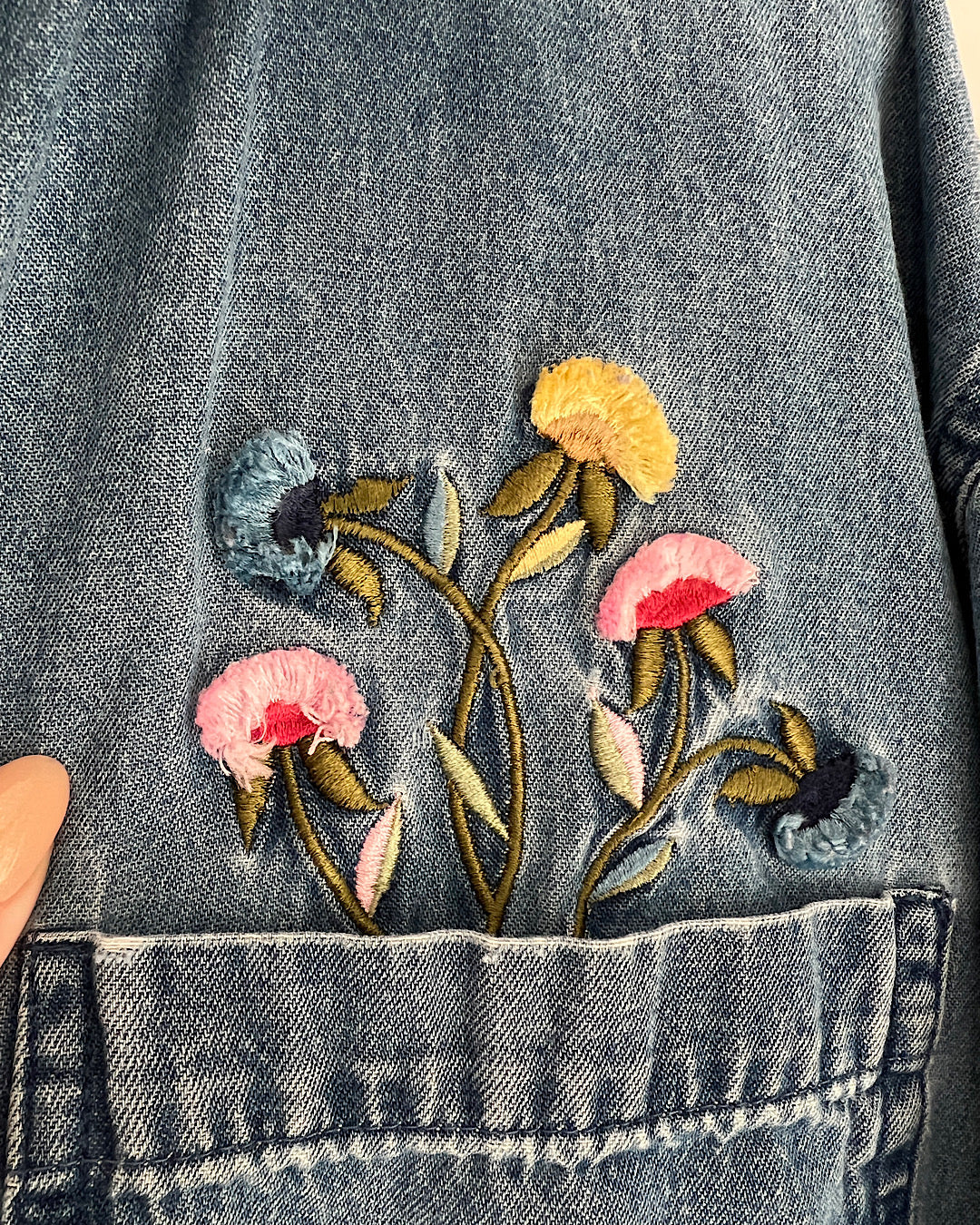 Vintage Flower Embroidered Denim Shirt