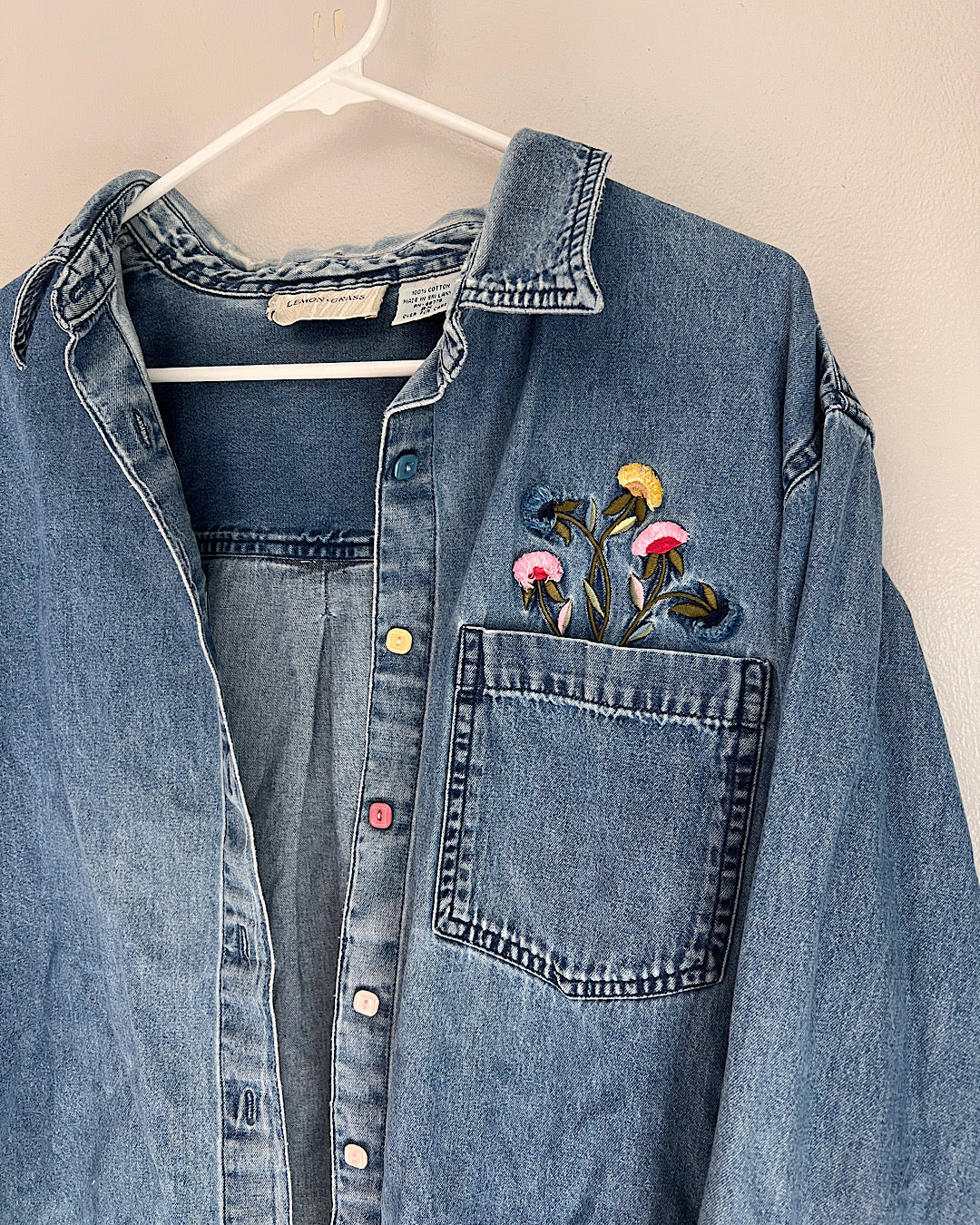 Vintage Flower Embroidered Denim Shirt