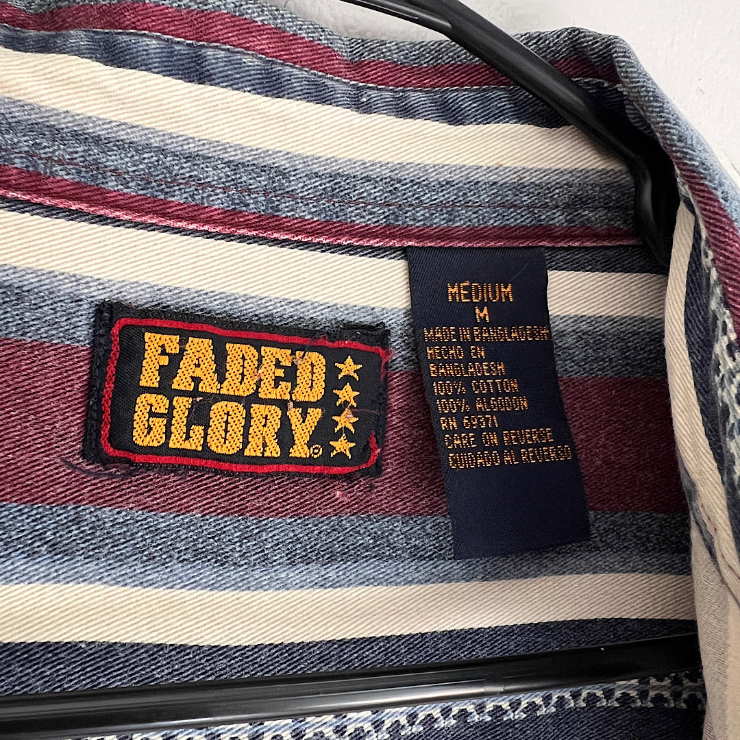 Vintage Faded Glory Striped Denim Button Up