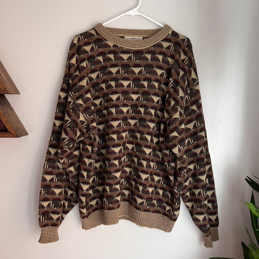 '90s Vintage Patterned Grandpa Sweater