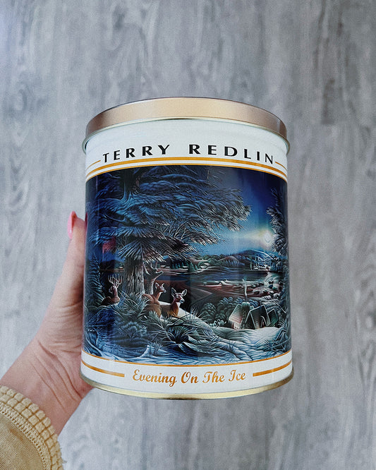 Vintage Terry Redlin Evening On The Ice Tin Canister