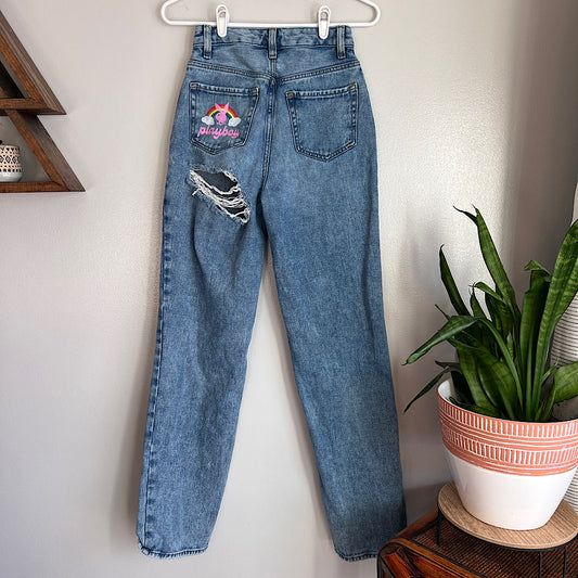 Playboy By PacSun Light Blue Back Slash Boyfriend Jeans (25L)