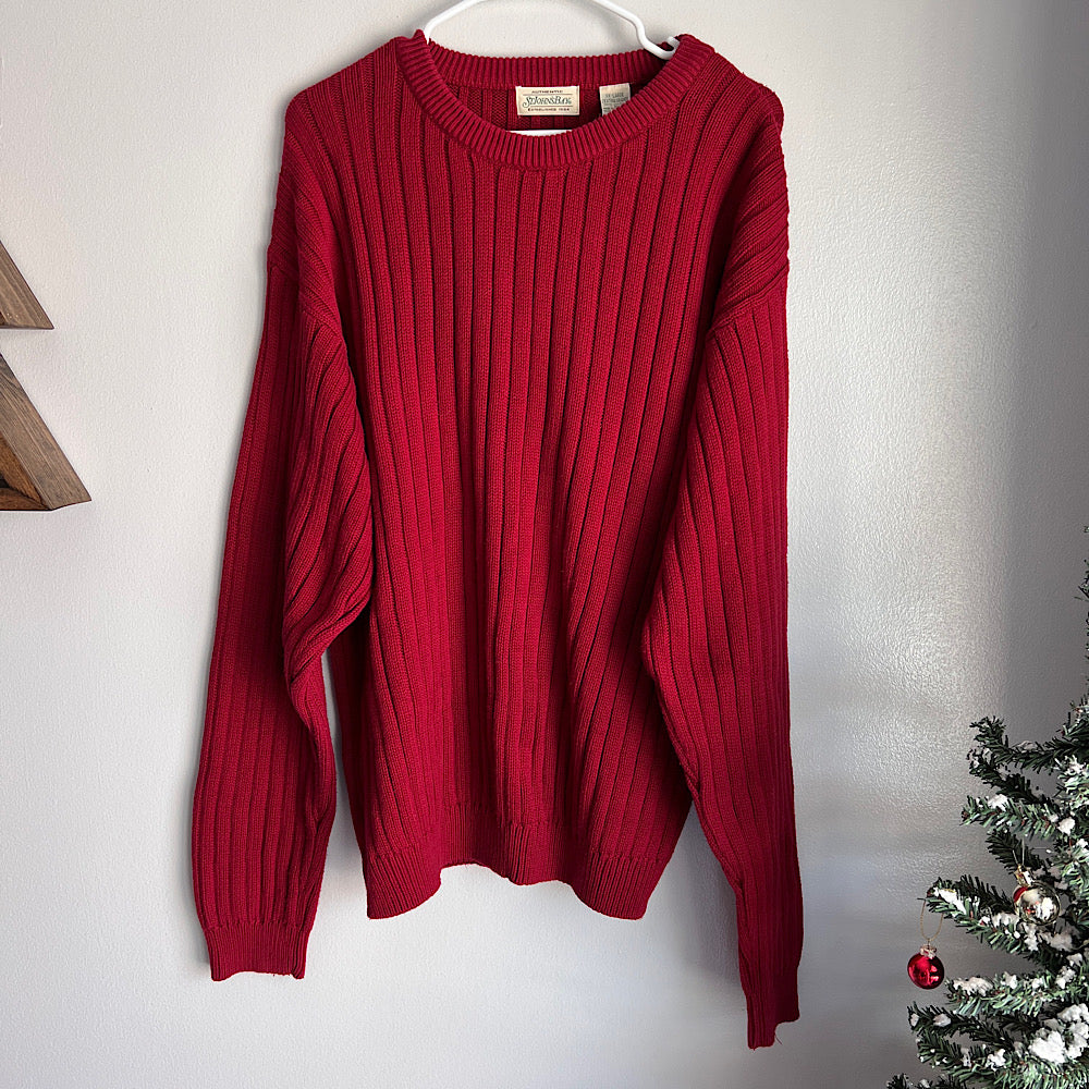 Red Stripe Knit Crewneck Sweater