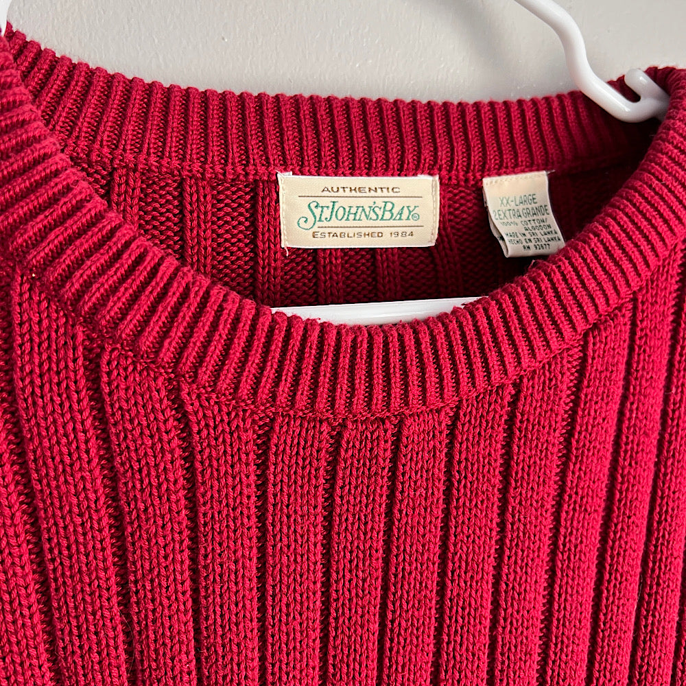 Red Stripe Knit Crewneck Sweater