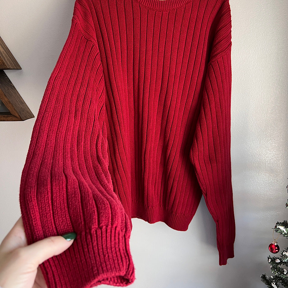 Red Stripe Knit Crewneck Sweater