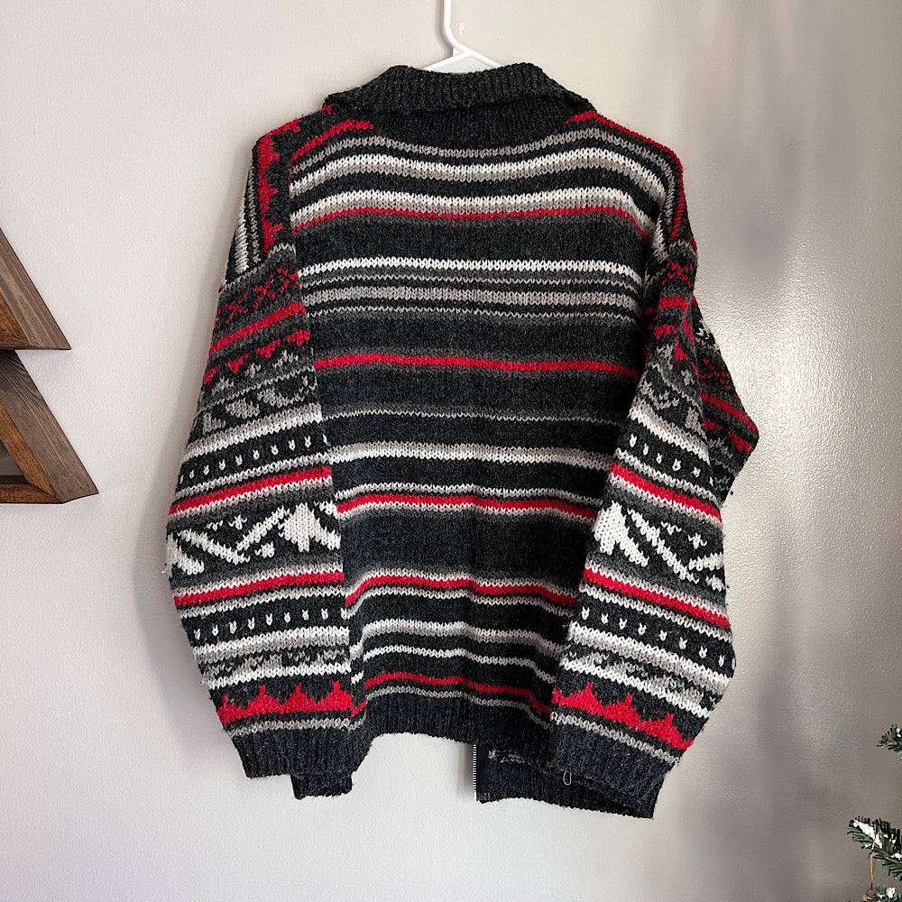 Vintage Patterned Zip Up Sweater