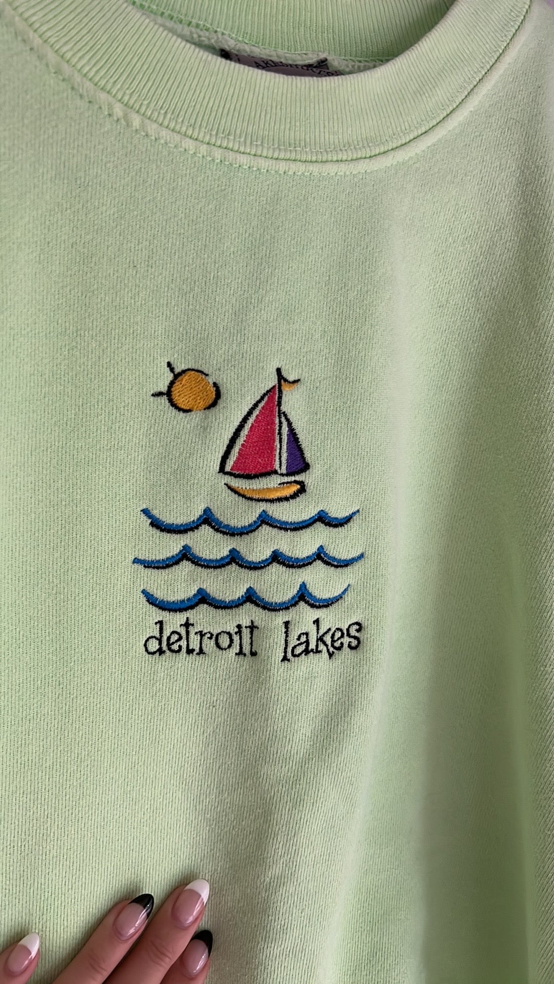 Detroit Lakes Bright Green Embroidered Crewneck Sweatshirt